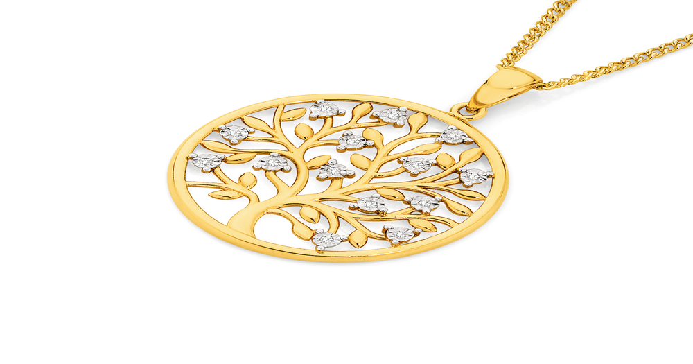 9ct Diamond Tree Of Life In Circle Pendant | Angus & Coote