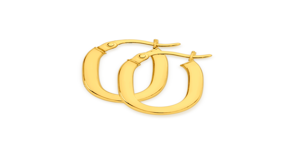 9ct Gold 13mm Square Tube Oval Hoop Earrings | Angus & Coote