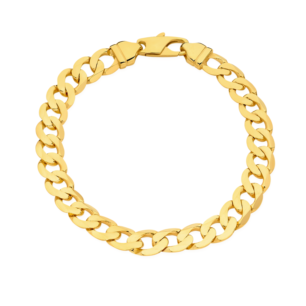 9ct Gold 20cm Solid Belcher Bracelet With Diamond Set Padlock