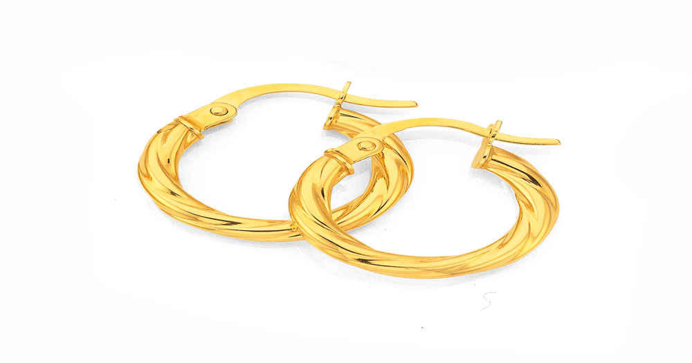 9ct Gold 2.5x10mm Twist Hoop Earrings | Angus & Coote