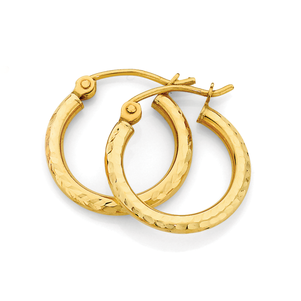 9ct gold diamond cut hoop earrings