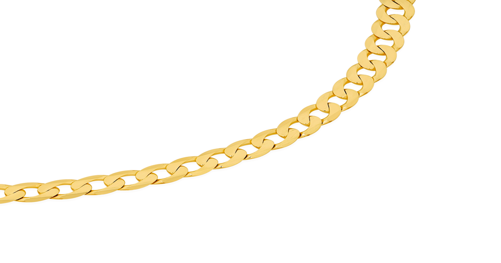 9ct Gold 55cm Solid Bevelled Close Curb Chain | Angus & Coote