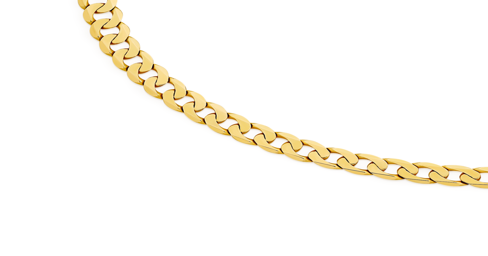 9ct Gold 55cm Solid Bevelled Close Curb Chain Angus And Coote