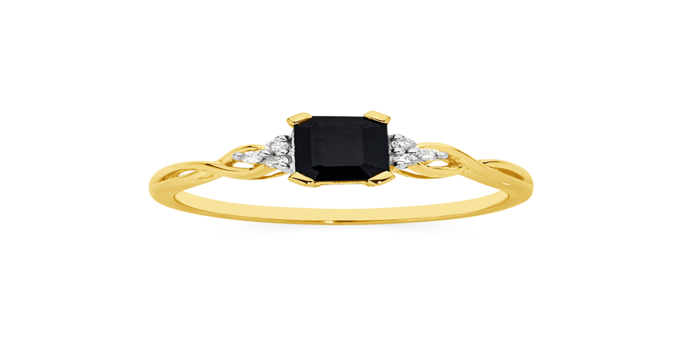 9ct Gold Black Sapphire & Diamond Ring in Black | Angus & Coote
