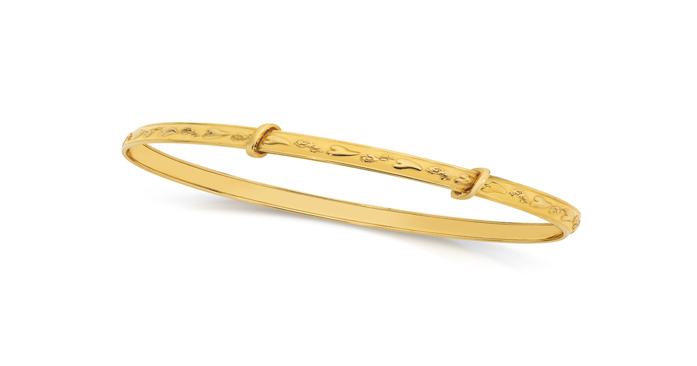 9ct Gold Childrens Heart & Flower Expander Bangle | Angus & Coote
