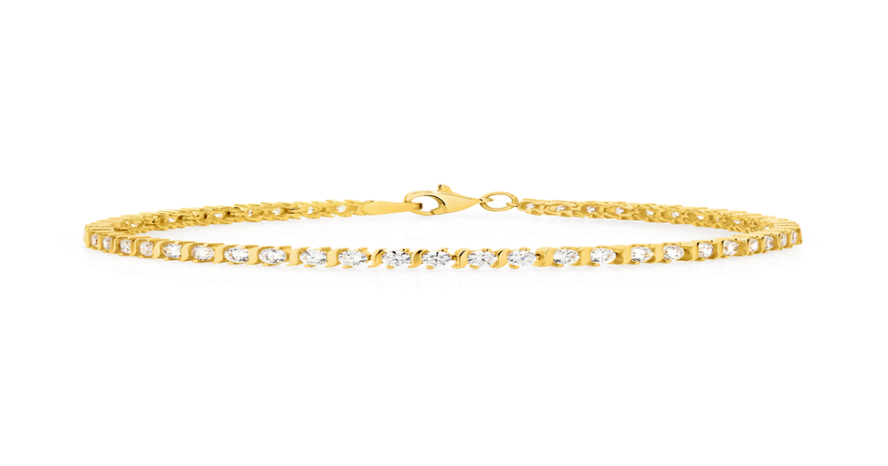 9ct Gold Cubic Zirconia Tennis Bracelet in White | Angus & Coote