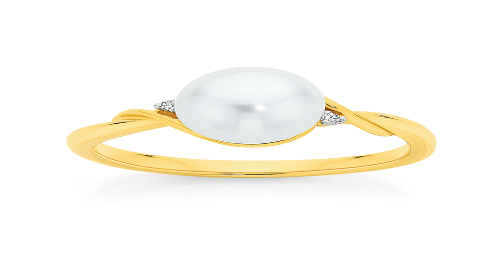9ct Gold Cultured Freshwater Pearl & Diamond Ring in White | Angus & Coote