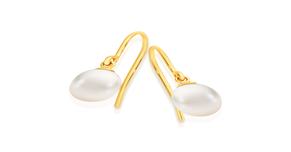 9ct Gold Cultured Freshwater Pearl Earrings in White | Angus & Coote