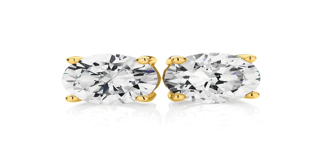 9ct Gold Cz Round Studs in White | Angus & Coote