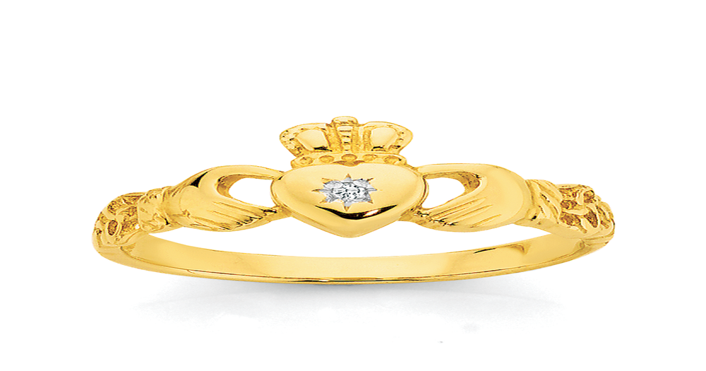 9ct Gold Diamond Claddagh Ring in White | Angus & Coote