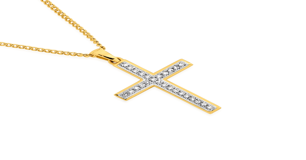 9ct Gold Diamond Cross Pendant | Angus & Coote