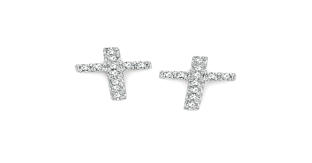 9ct Gold Diamond Cross Stud Earrings | Angus & Coote