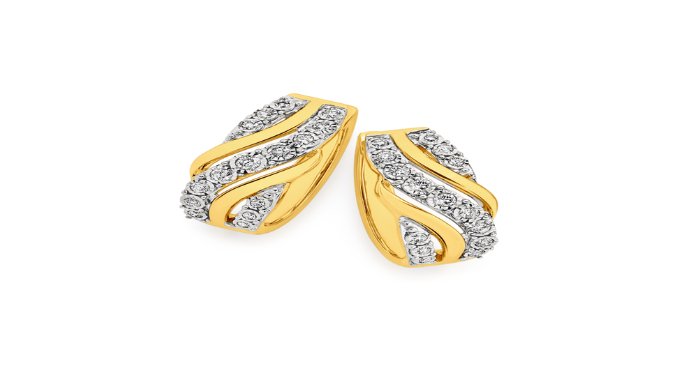 9ct Gold Diamond Crossover Hoop Earrings | Angus & Coote