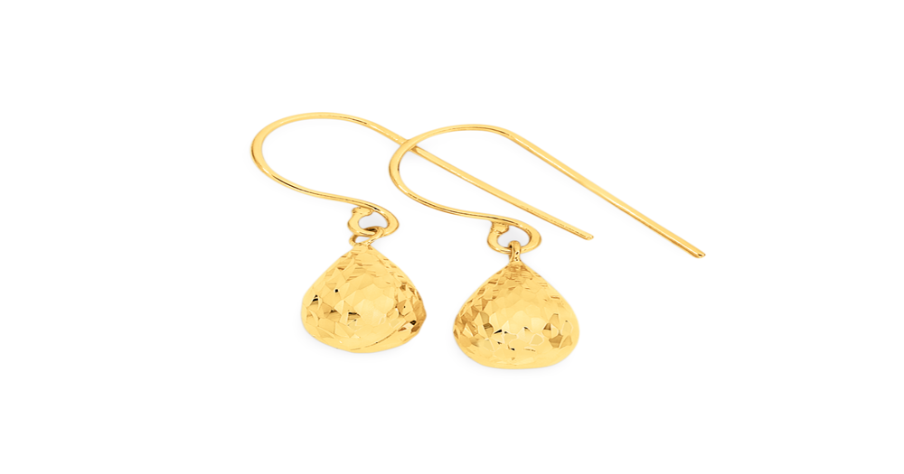 9ct Gold Diamond-cut Bomber Drop Earrings | Angus & Coote