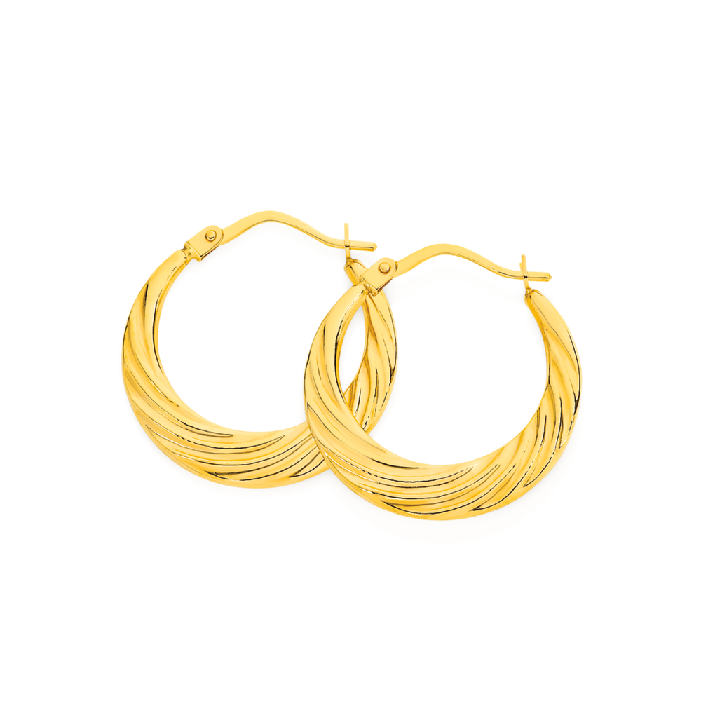 revere 9ct gold diamond cut creole hoop earrings