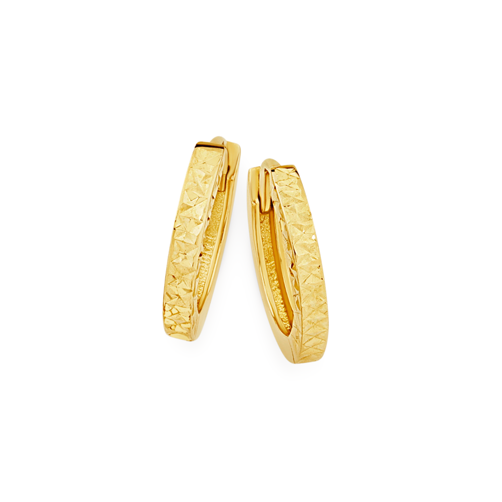 9ct Yellow Gold 12mm Diameter Hinged Diamond Cut Faceted Huggies Hoop shops Earrings - Real 9K Gold