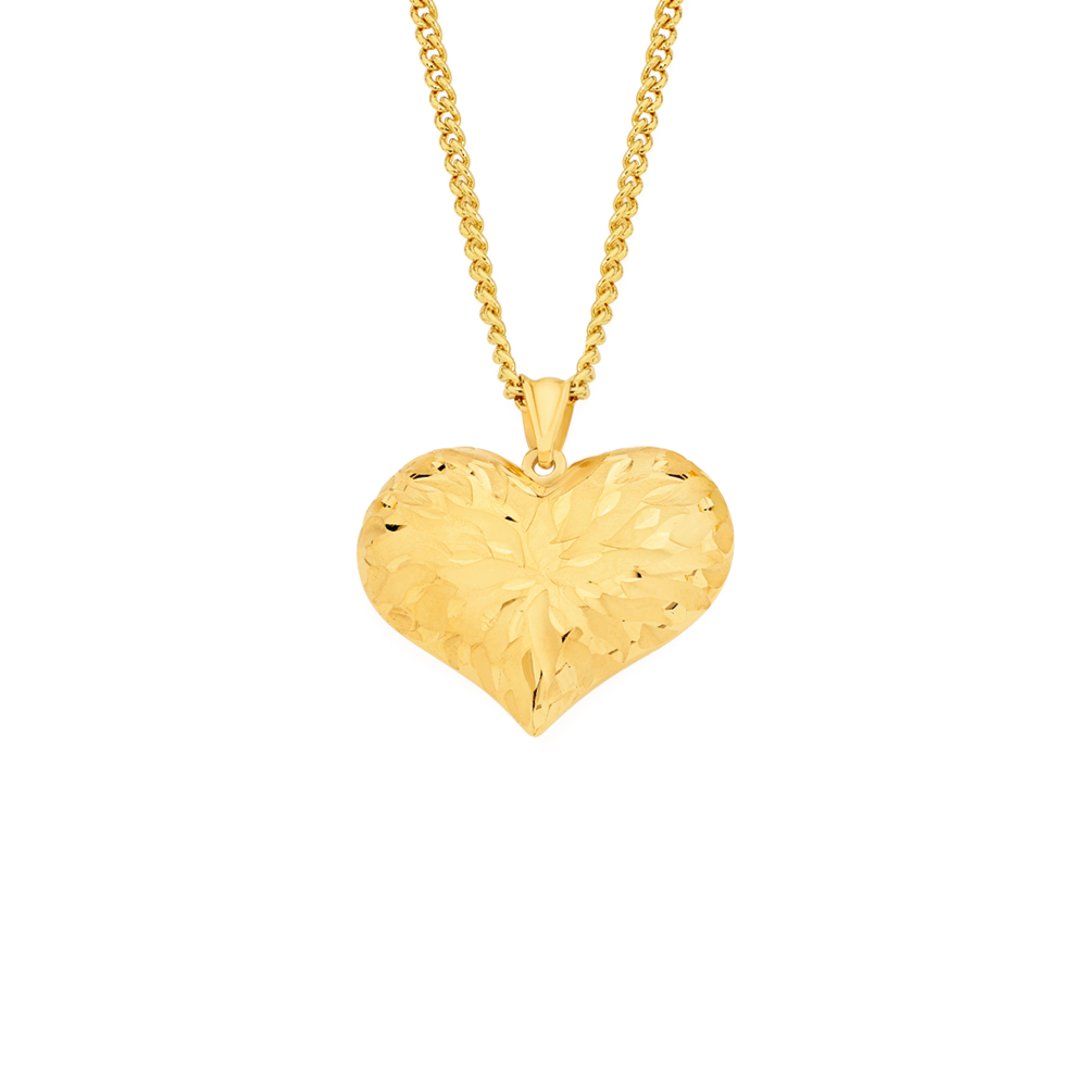 Gold puffed on sale heart necklace