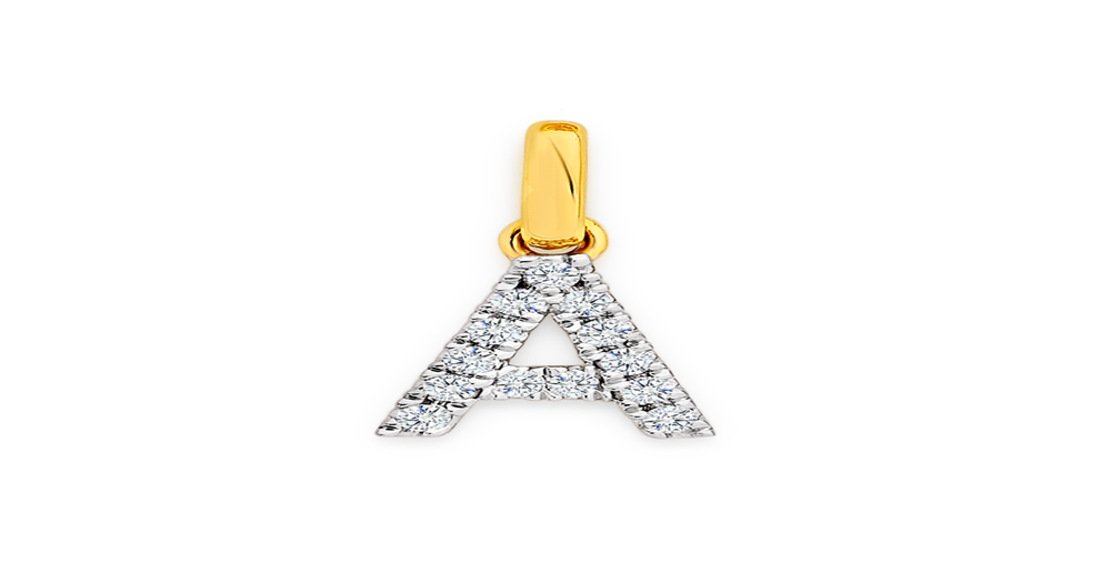 9ct Gold Diamond Initial 'a' Block Pendant | Angus & Coote