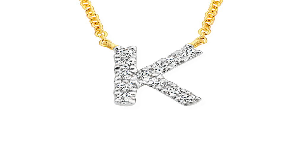 9ct Gold Diamond Initial 'k' Block Necklet | Angus & Coote