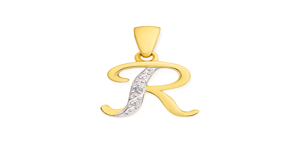 9ct Gold Diamond Initial R Pendant | Angus & Coote