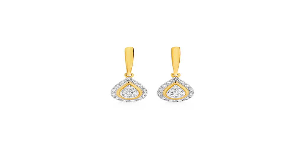 9ct Gold Diamond Pear Shape Drop Stud Earrings | Angus & Coote