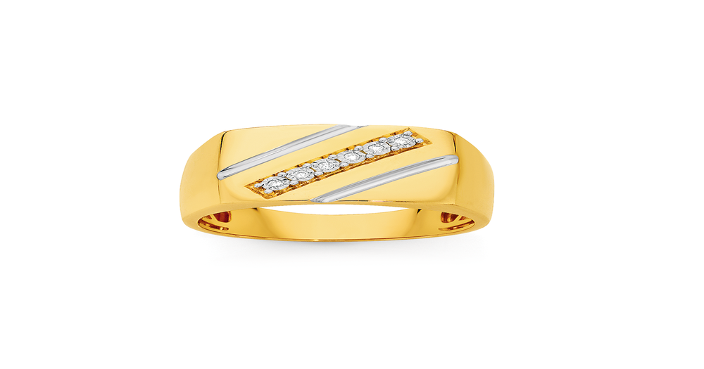 9ct Gold Diamond Rectangle Top Gents Dress Ring | Angus & Coote