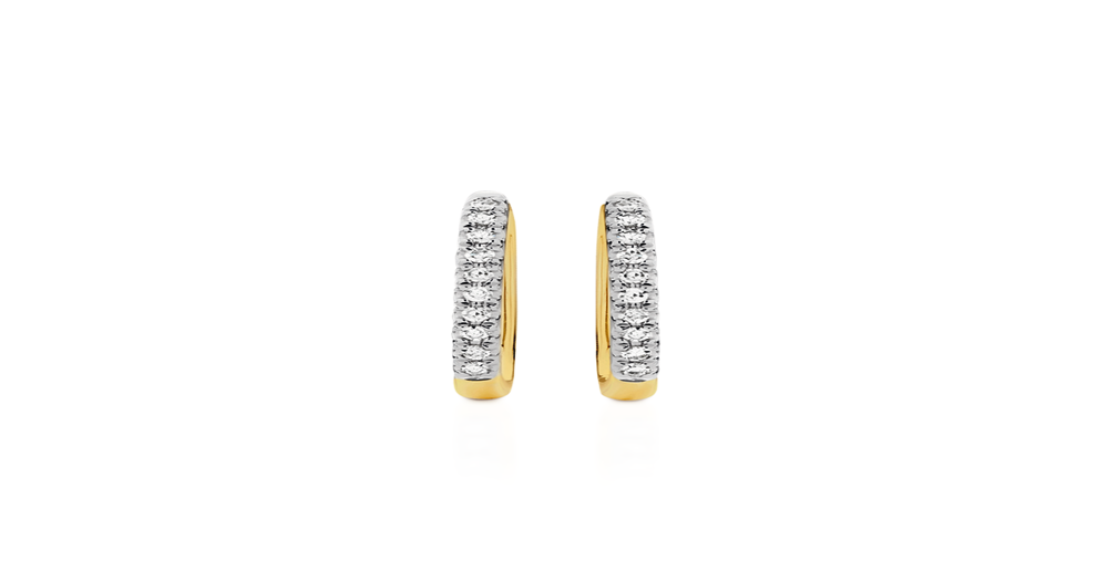 9ct Gold Diamond Rectangular Huggie Earrings | Angus & Coote