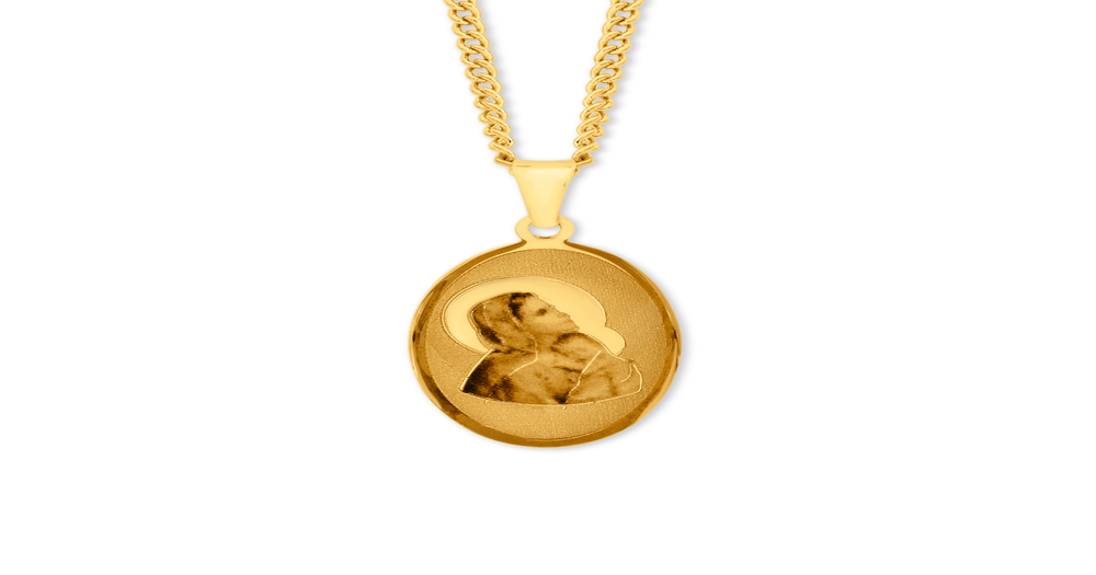 9ct Gold Enamel Mother & Child Oval Pendant | Angus & Coote