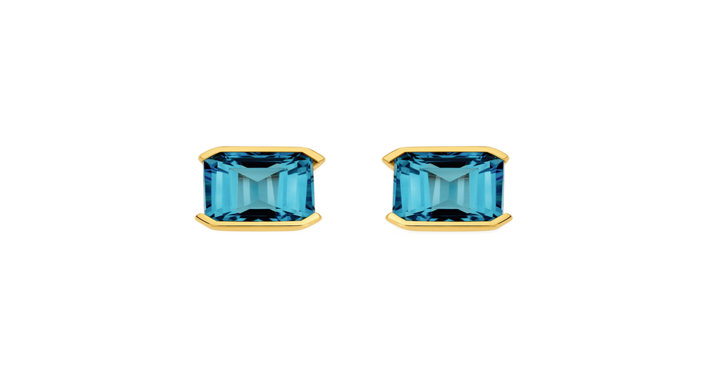 9ct Gold London Blue Topaz Stud Earrings in Blue | Angus & Coote