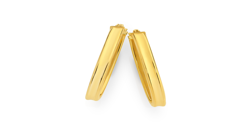 9ct Gold Long Concave Oval Hoop Earrings | Angus & Coote