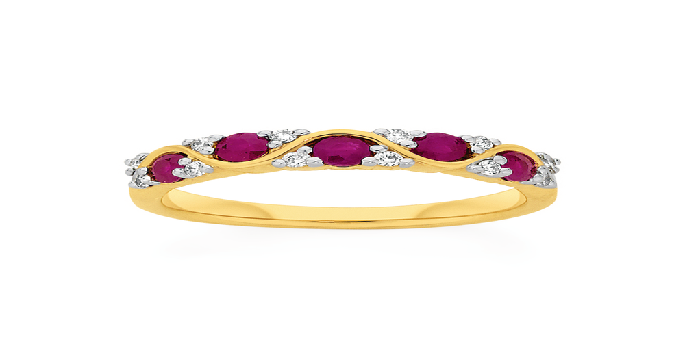 9ct Gold Natural Ruby & .15ct Diamond Dress Ring in Red | Angus & Coote