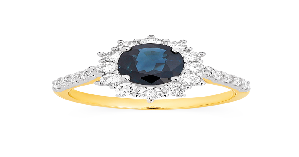 9ct Gold Natural Sapphire & 1.00ct Diamond Royal Ring in Blue | Angus ...