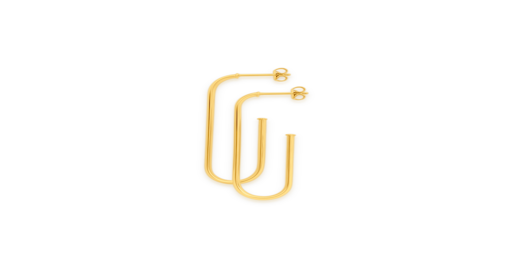 9ct Gold Paperclip Oval Tube Stud Earrings | Angus & Coote