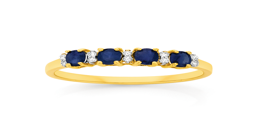 9ct Gold Sapphire & Diamond Band in Blue | Angus & Coote