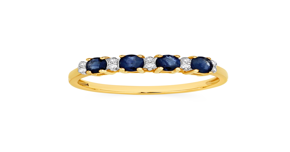 9ct Gold Sapphire & Diamond Band in Blue | Angus & Coote