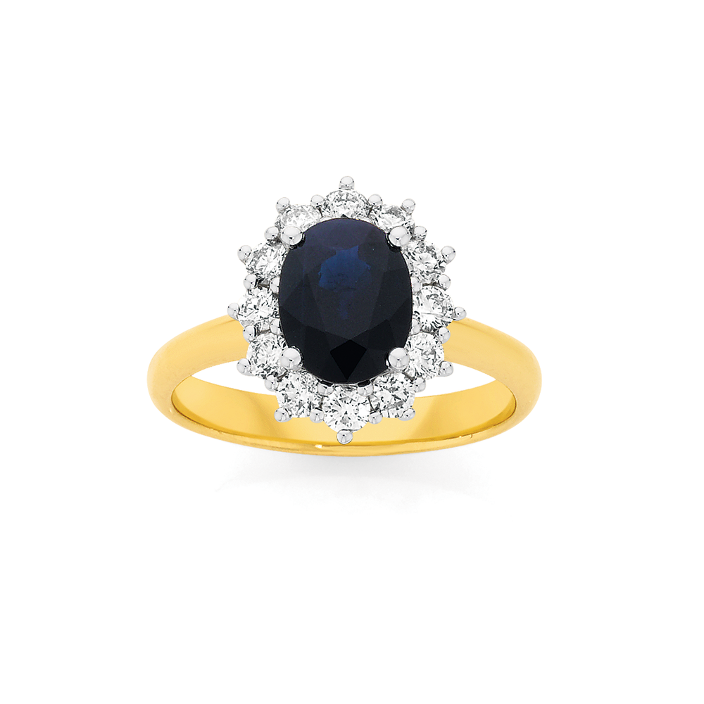 9ct gold sapphire and diamond ring