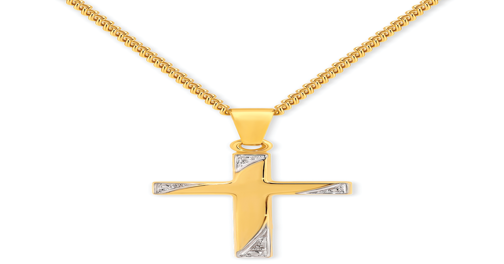 9ct Gold Two Tone Cross Pendant | Angus & Coote