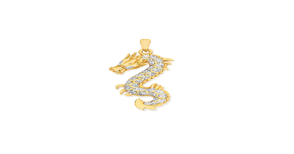 9ct Gold Two Tone Dragon Pendant | Angus & Coote