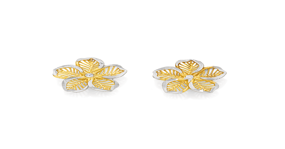 9ct Gold Two Tone Flower Stud Earrings | Angus & Coote