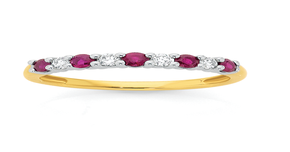 9ct Gold Two Tone Ruby & .15ct Diamond Ring in Red | Angus & Coote