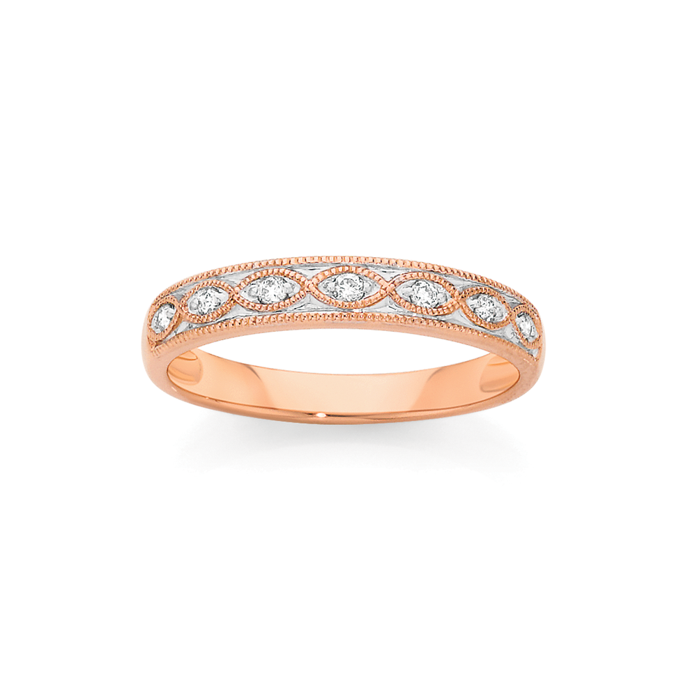 rose gold eternity band with diamonds