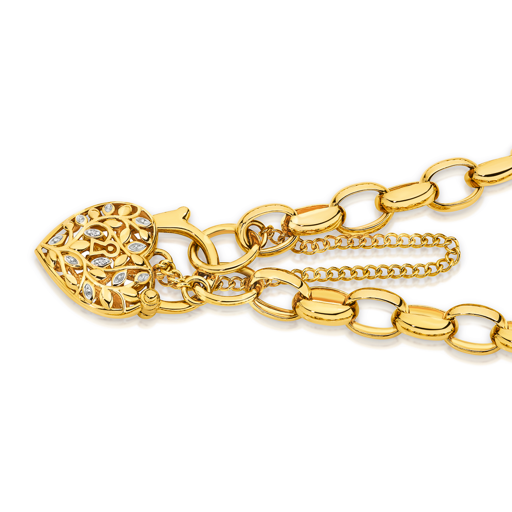 9ct Gold Two Tone 19cm Solid Oval Belcher Flower Padlock Bracelet