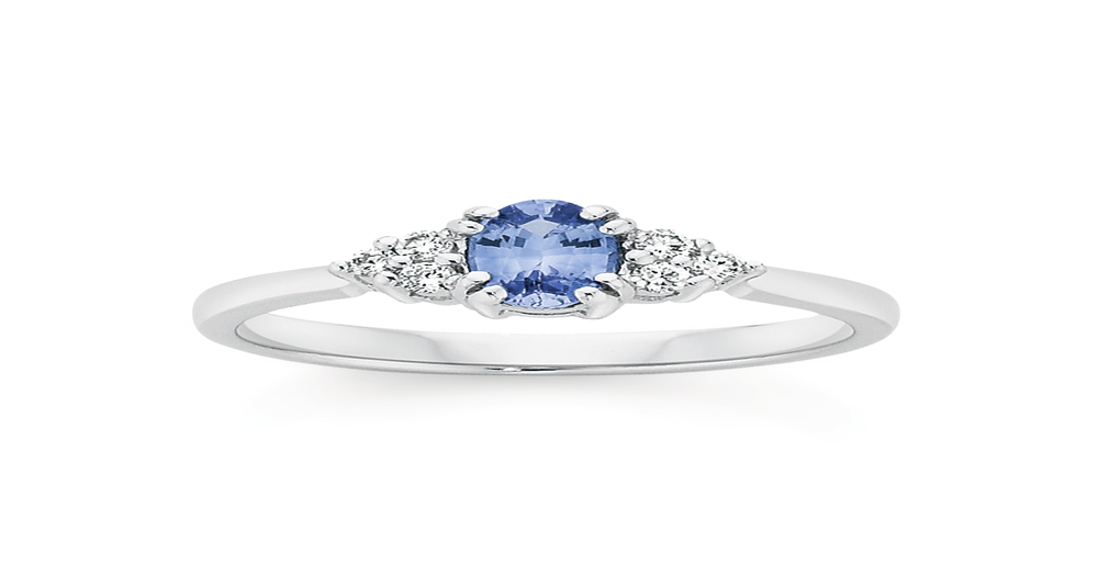 9ct White Gold Ceylon Sapphire & .10 Diamond Ring in Blue | Angus & Coote