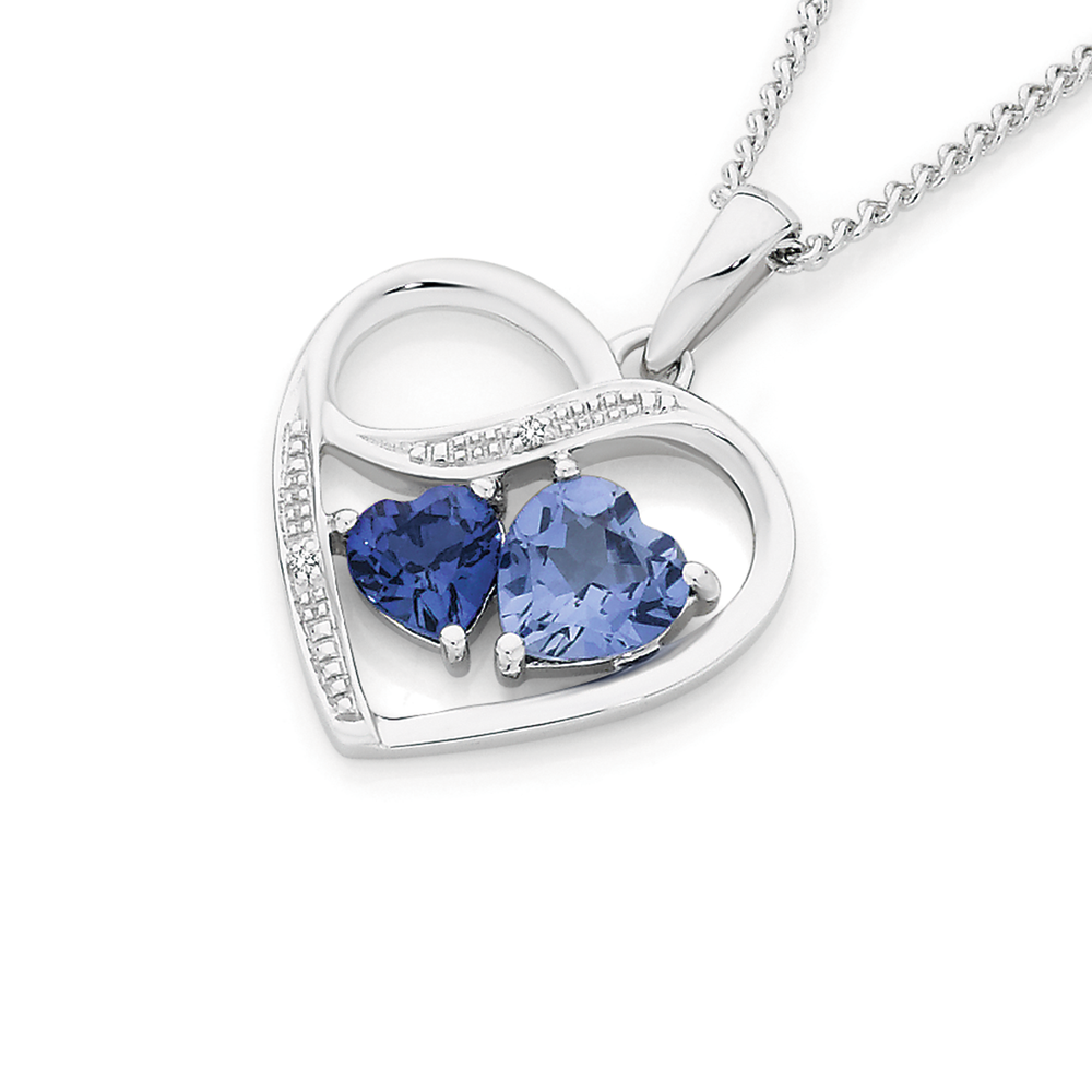 1.25 ctw Pave Blue Sapphire and Diamond Heart Pendant in 14k white gold