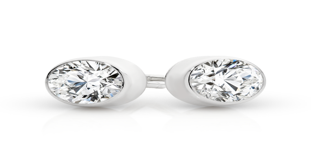 9ct White Gold Cubic Zirconia Bezel Stud Earrings in White | Angus & Coote