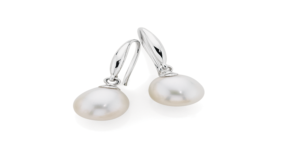 9ct White Gold Cultured Fresh Water Pearl Hook Earrings In White 