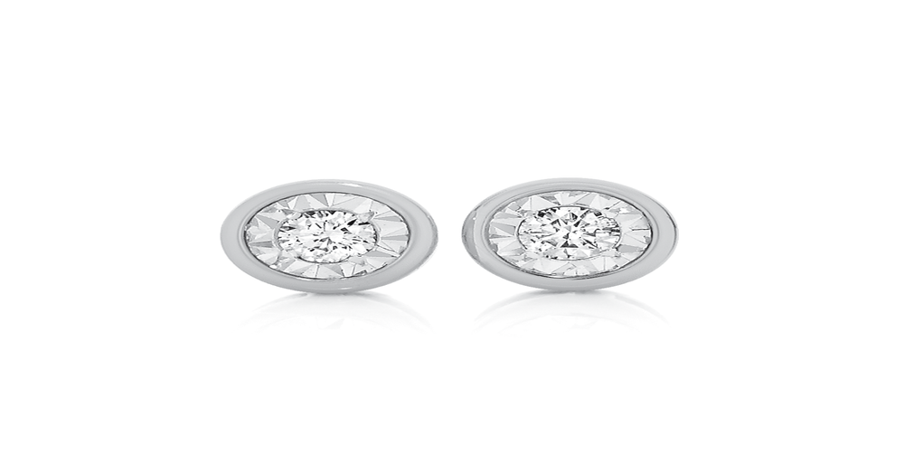 9ct White Gold Diamond Bezel Set Stud Earrings in White | Angus & Coote