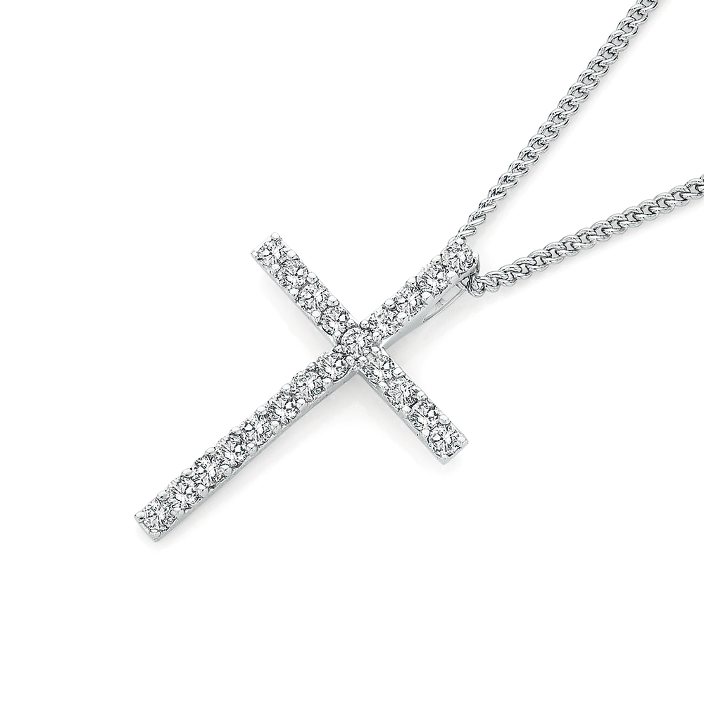 14K White Gold 0.55 Carat Diamond Cross Necklace – LTB JEWELRY