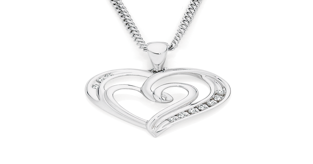 9ct White Gold Diamond Heart To Heart Swirl Pendant | Angus & Coote