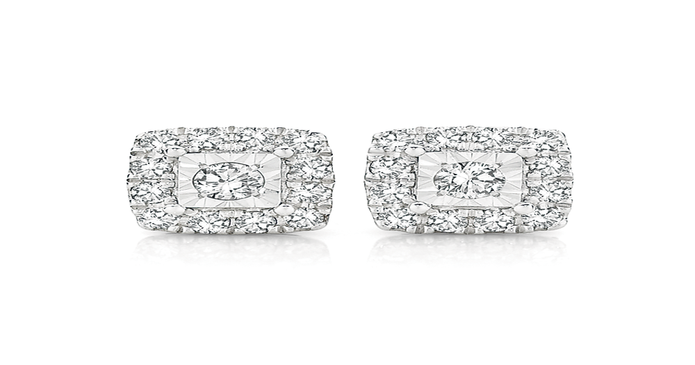 9ct White Gold Diamond Square Frame Stud Earrings | Angus & Coote